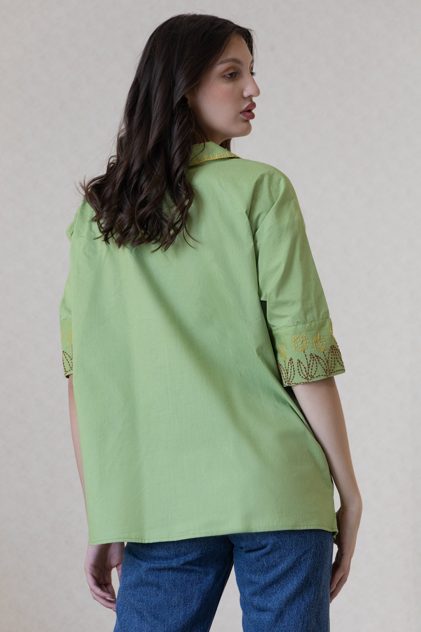 The Kantha Affair round bottom Shirt| Green Shirt AFFAIRMUSE