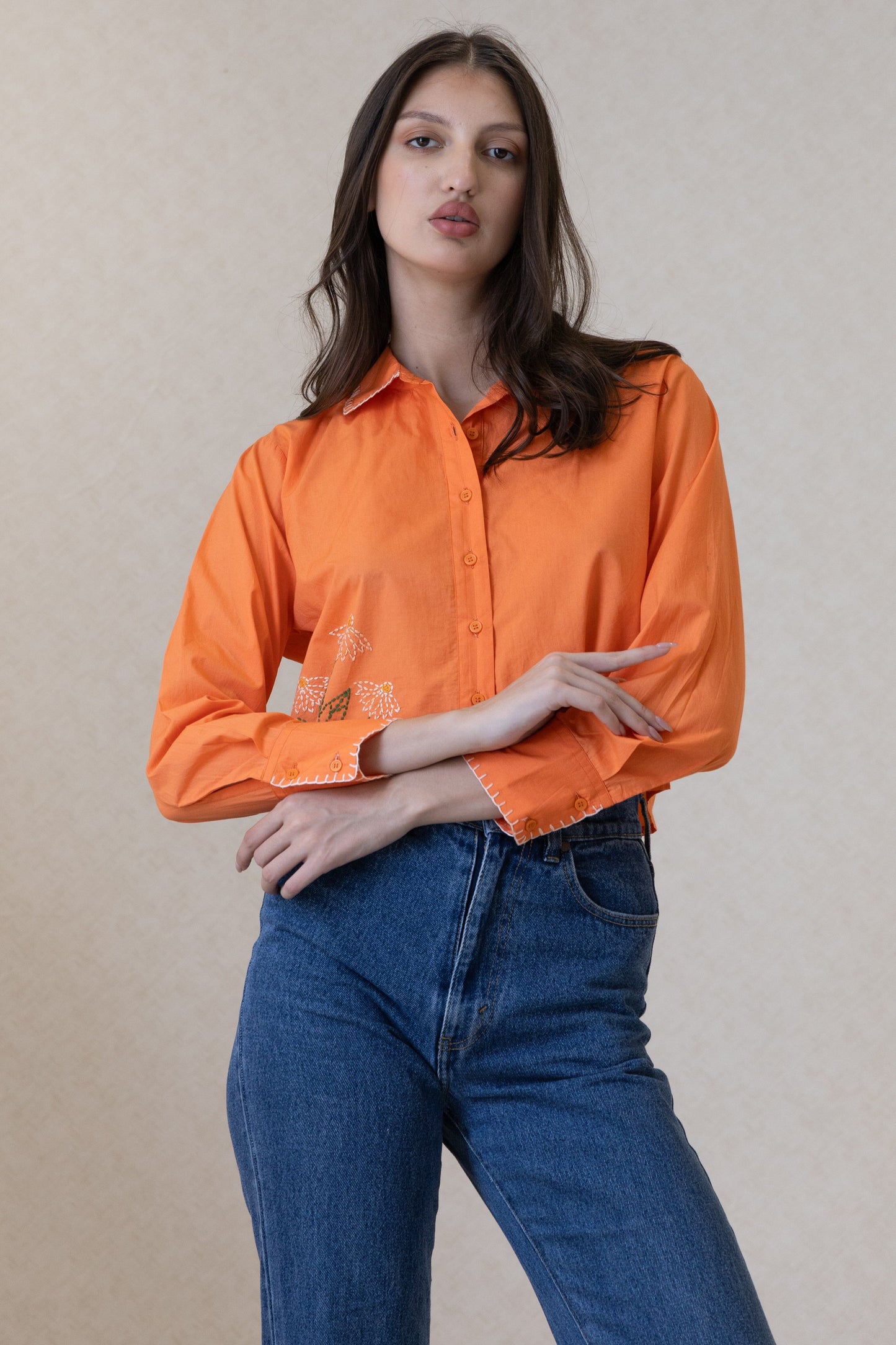 The Kantha Affair Cropped Shirt| Orange AFFAIRMUSE