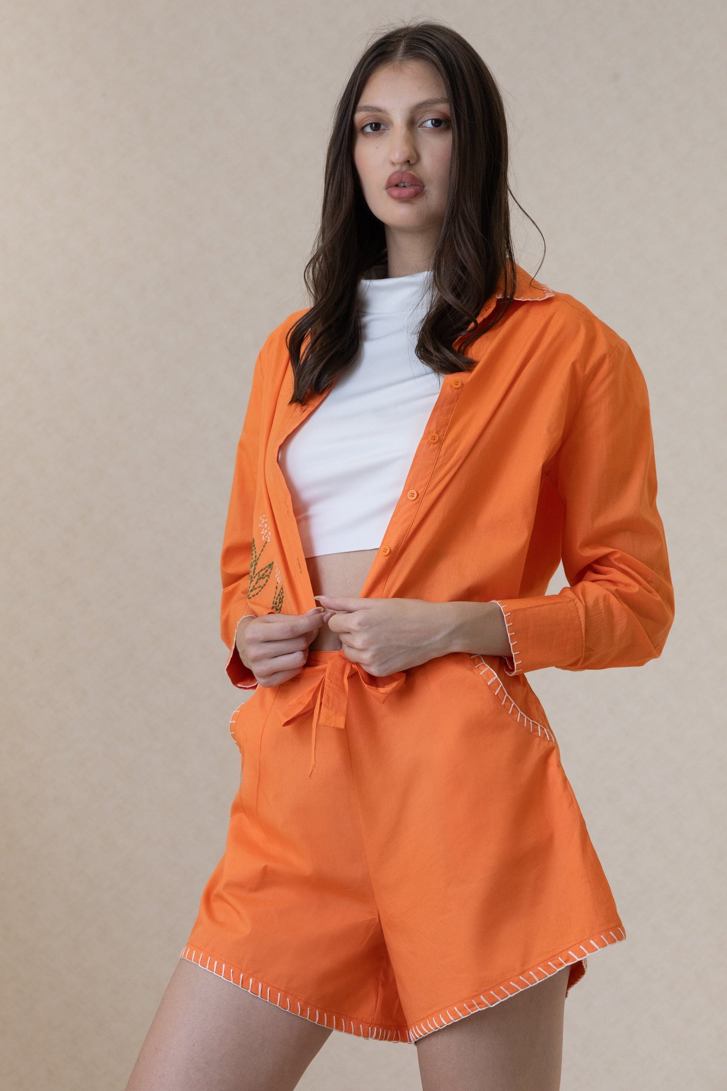 The Kantha Affair Cropped Shirt| Orange AFFAIRMUSE