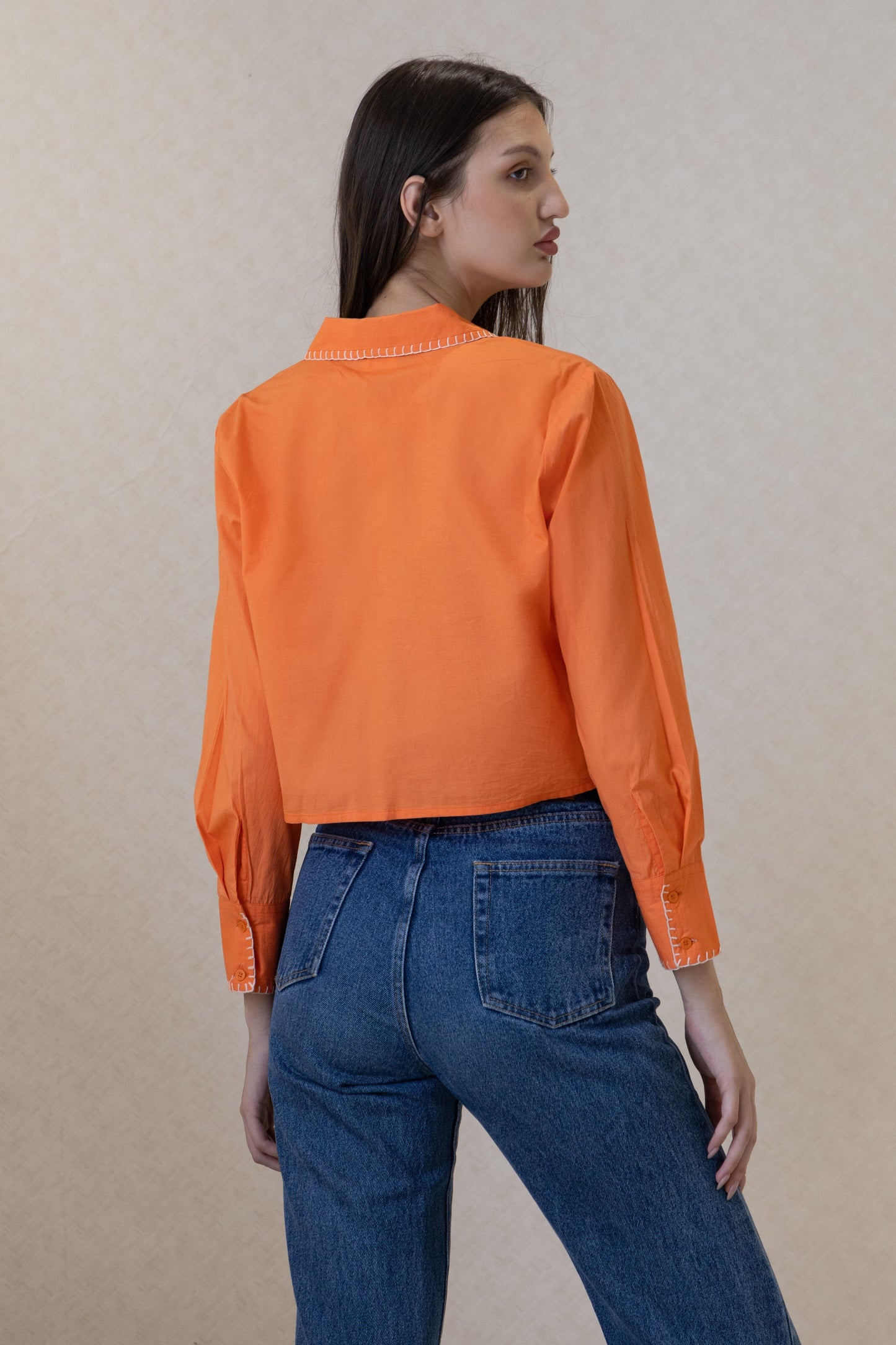 The Kantha Affair Cropped Shirt| Orange AFFAIRMUSE