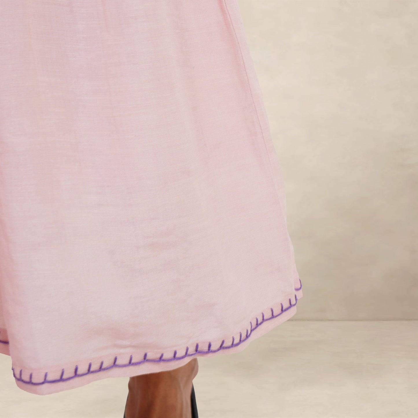 The Kantha Affair Graceful V-neck Linen Silk Dress| Maxi| Pink Dress AFFAIRMUSE