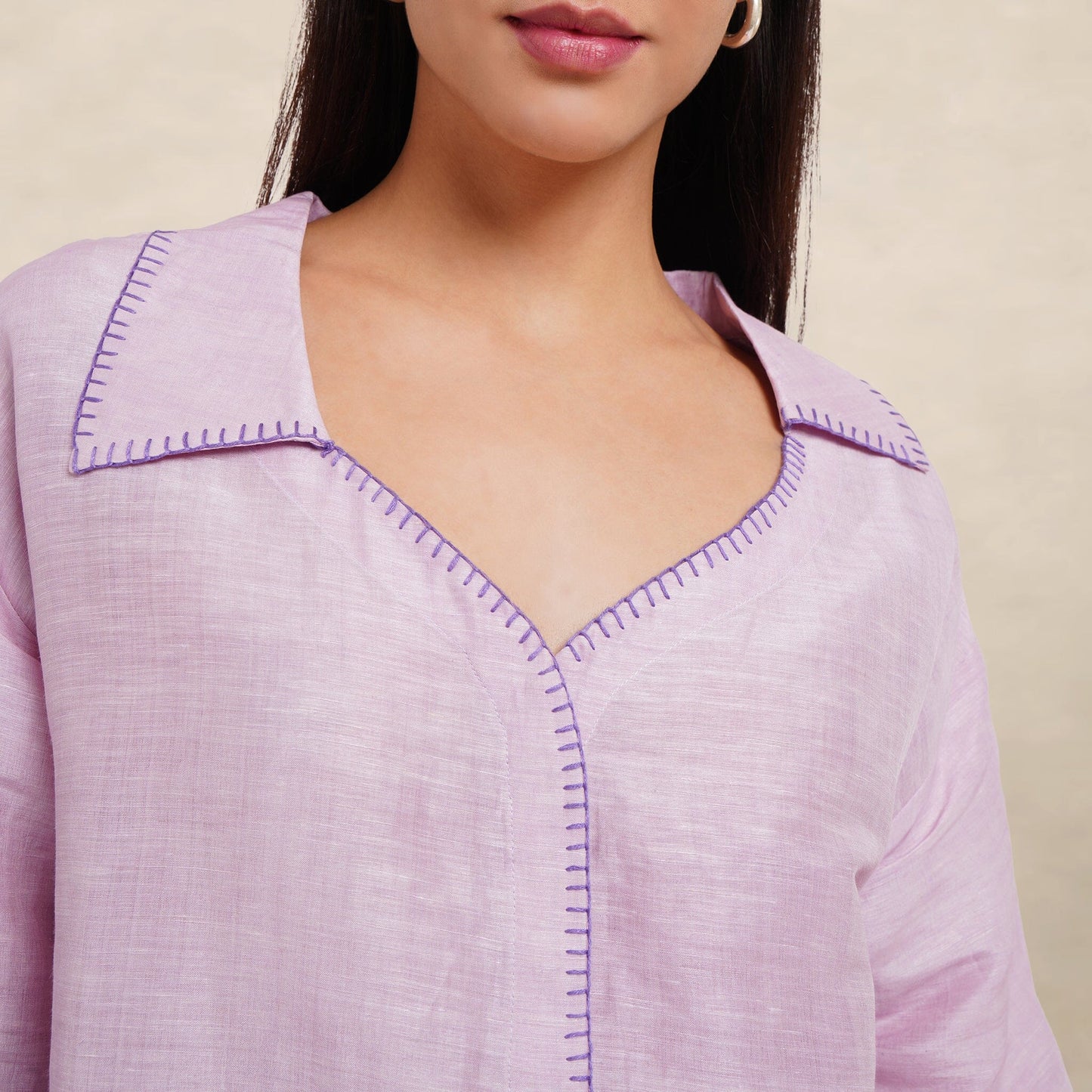 The Kantha Affair round bottom linen silk Shirt| Lilac Shirt AFFAIRMUSE