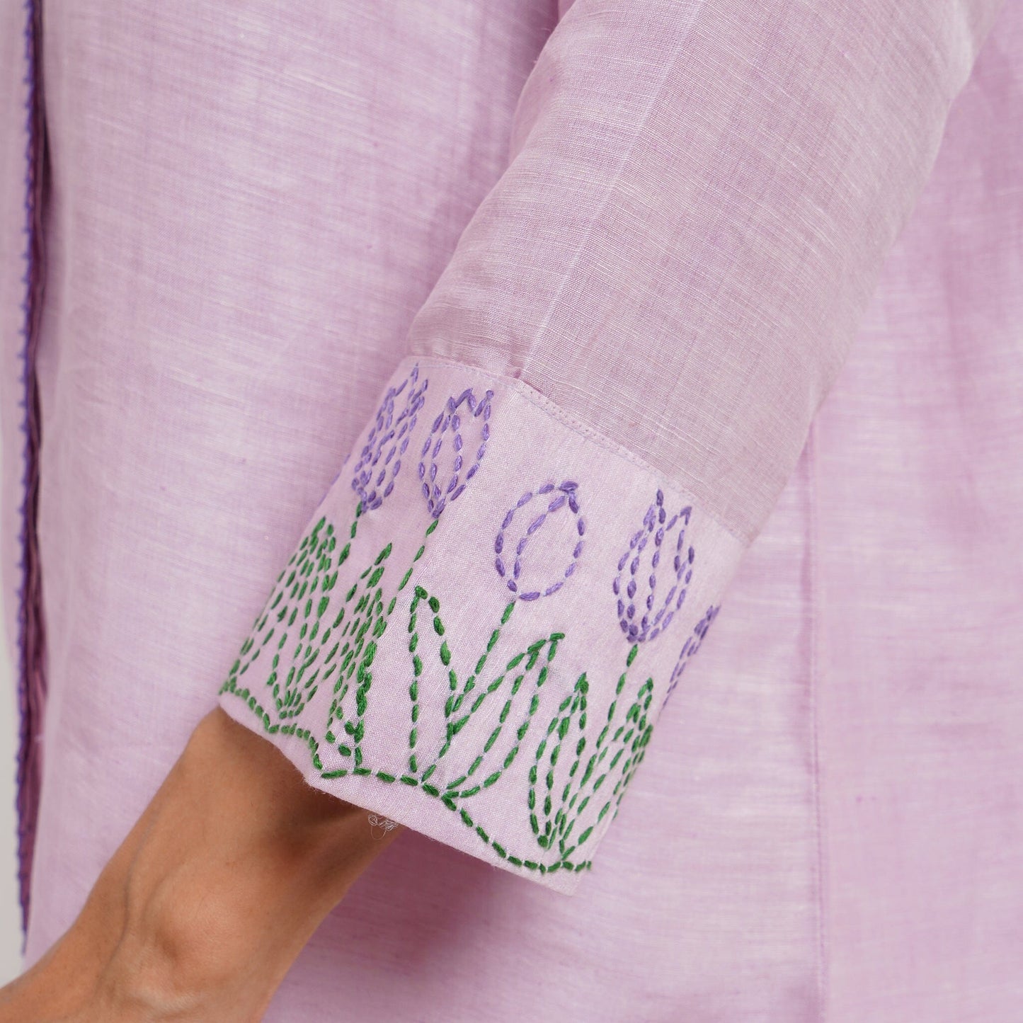 The Kantha Affair round bottom linen silk Shirt| Lilac Shirt AFFAIRMUSE