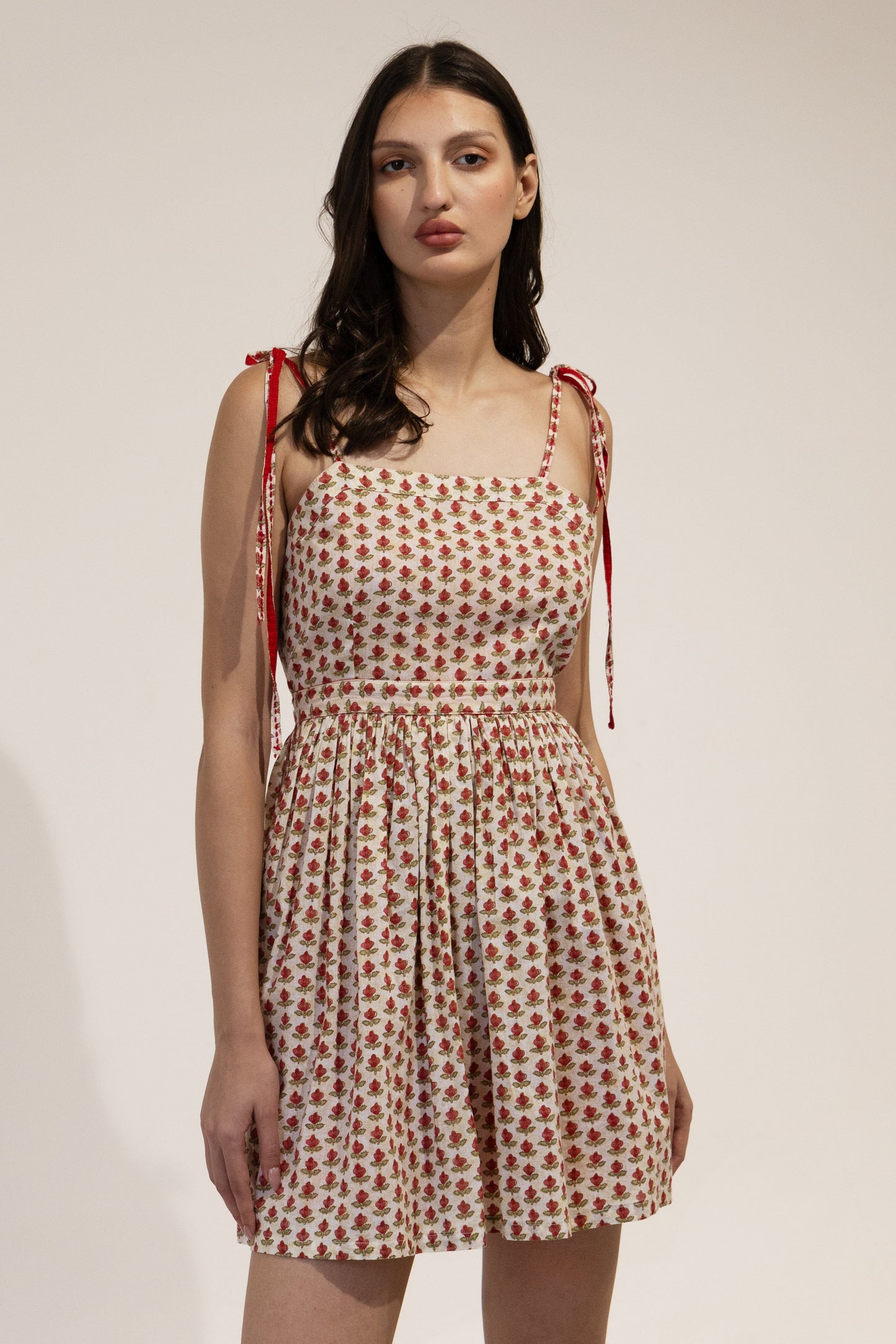 The Kantha Affair block print mini Dress|Red Dress AFFAIRMUSE
