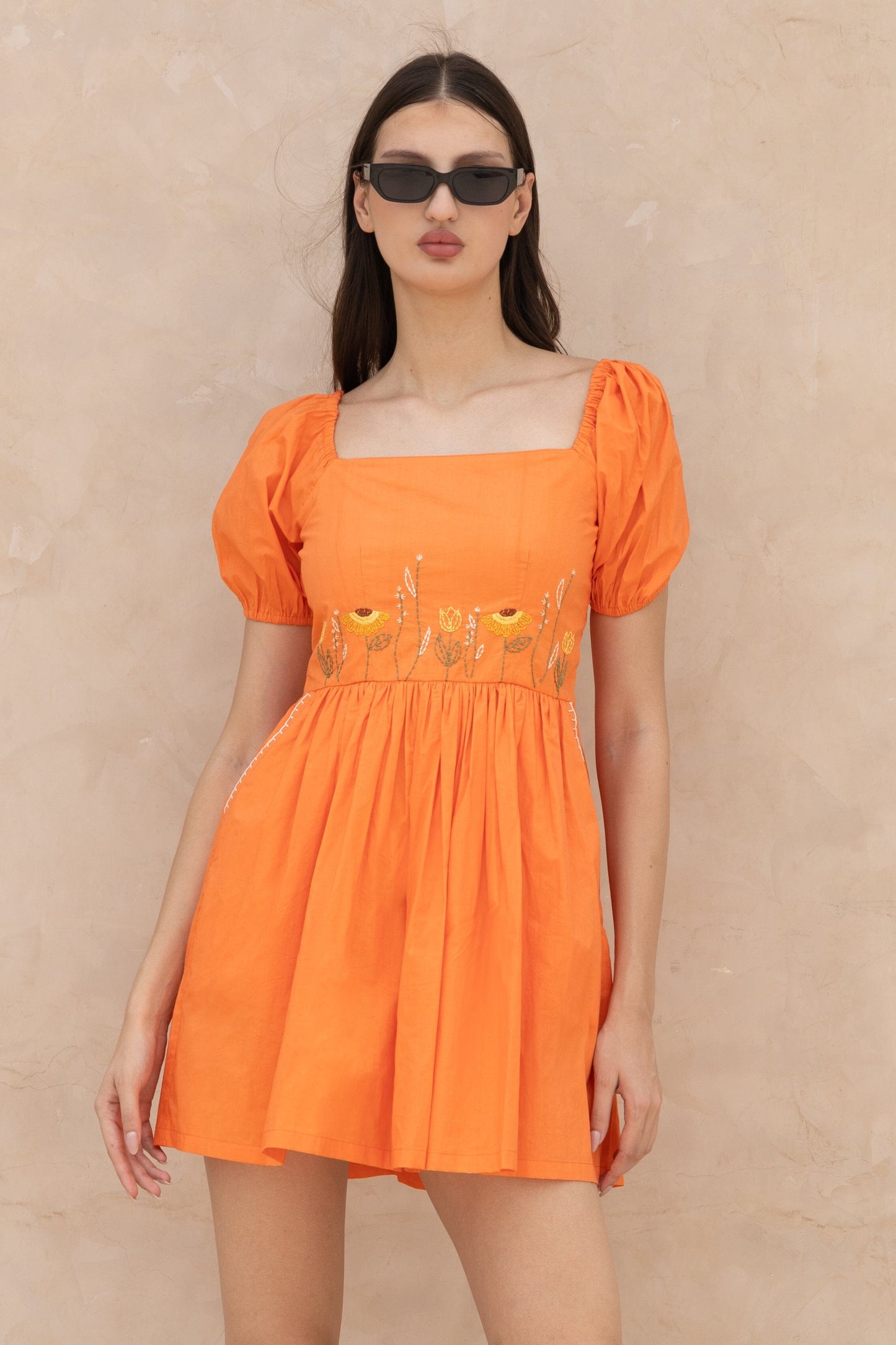 The Kantha Affair Bloom Dress|Mini| Orange AFFAIRMUSE