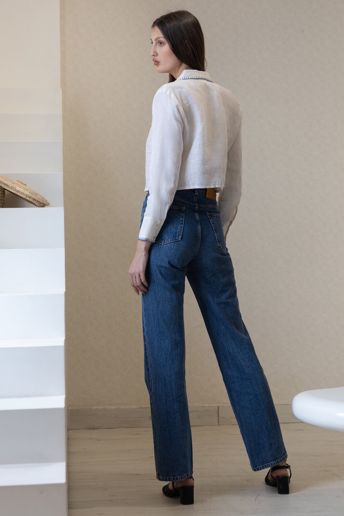 The Kantha Affair Cropped linen Shirt| White Shirt AFFAIRMUSE