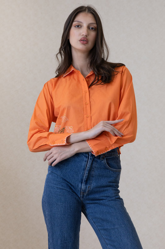 The Kantha Affair Cropped Shirt| Orange AFFAIRMUSE 