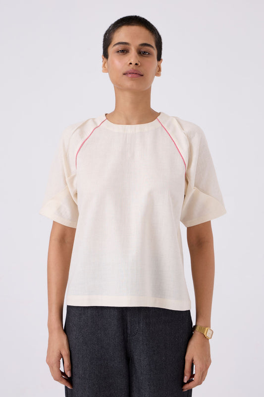 Loto Ivory Khadi Top With Statement Sleeve Top The Summer House 